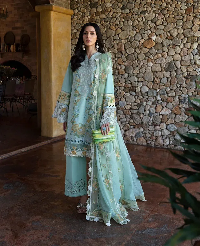 Republic Womenswear Ilana Eid Luxury Lawn Blue Organza – view 1 – Poshaq