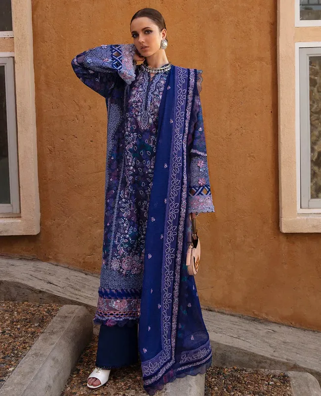 Republic Womenswear Ilana Eid Luxury Lawn Blue Organza – view 1 – Poshaq