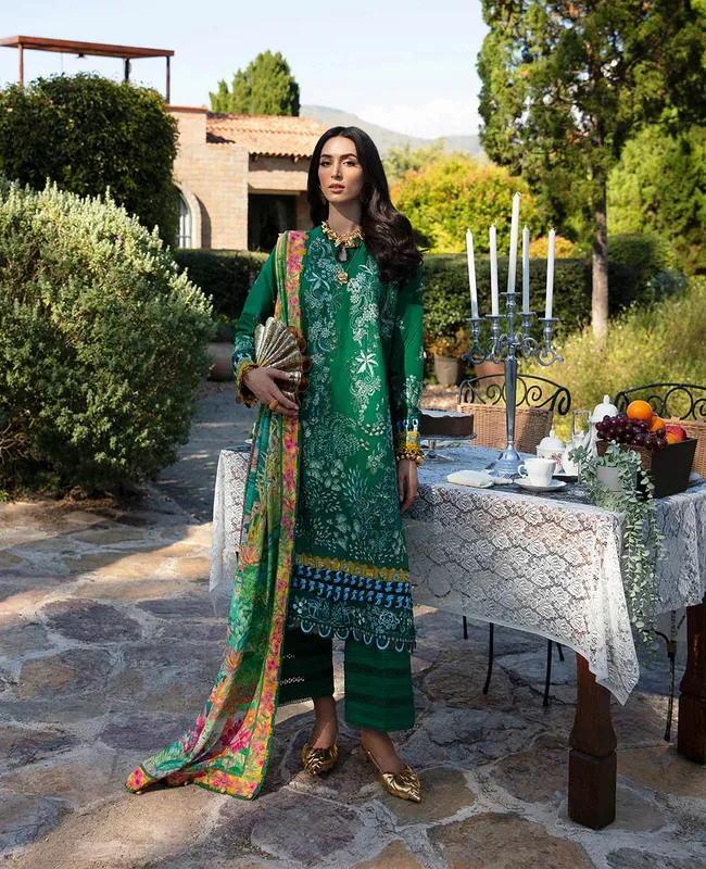 Republic Womenswear Ilana Eid Luxury Lawn Green Organza – view 1 – Poshaq