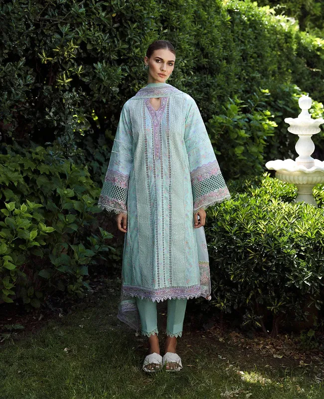 Republic Womenswear Aylin Summer Lawn 24 Ferozi Organza – view 1 – Poshaq