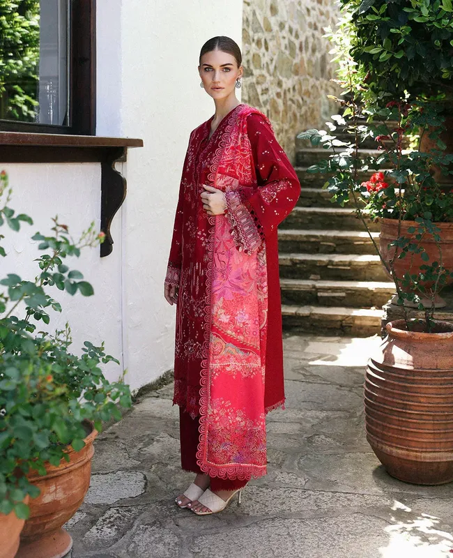 Republic Womenswear Aylin Summer Lawn 24 Maroon Organza – view 1 – Poshaq