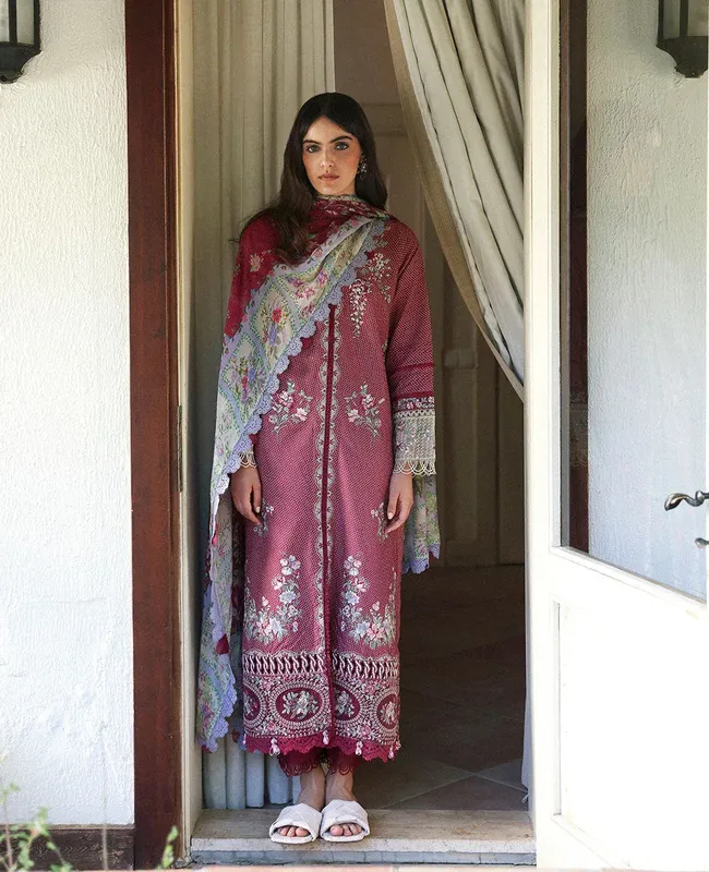Republic Womenswear Aylin Summer Lawn 24 Maroon Organza – view 1 – Poshaq