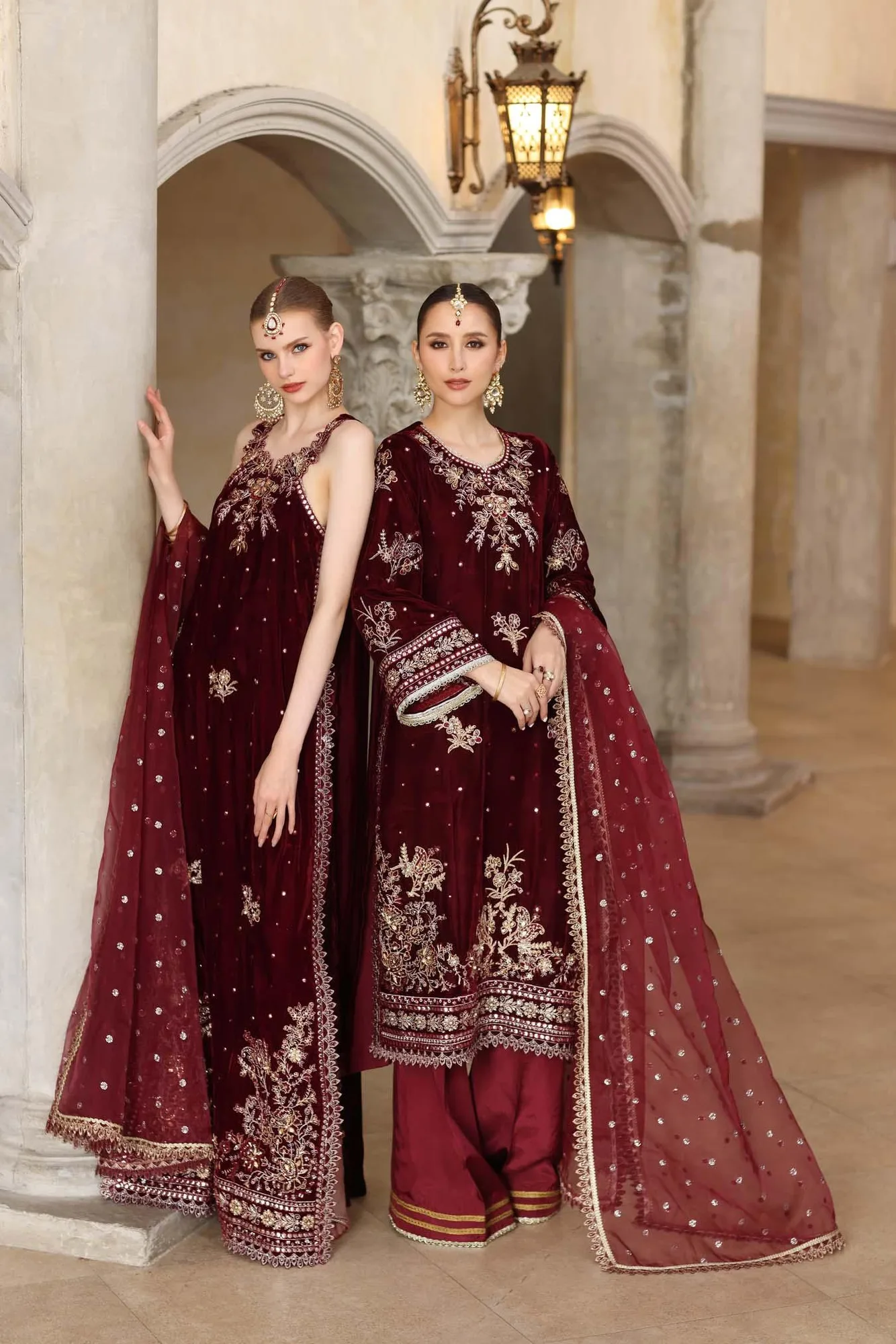 Noor by Saadia Asad Handcrafted Velvet 25 Maroon Organza – view 6 – Poshaq