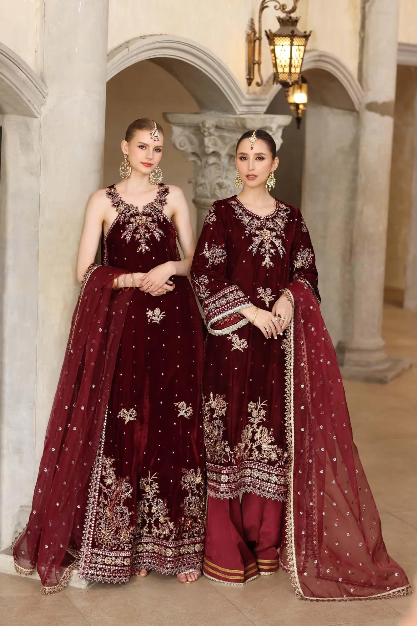 Noor by Saadia Asad Handcrafted Velvet 25 Maroon Organza – view 7 – Poshaq