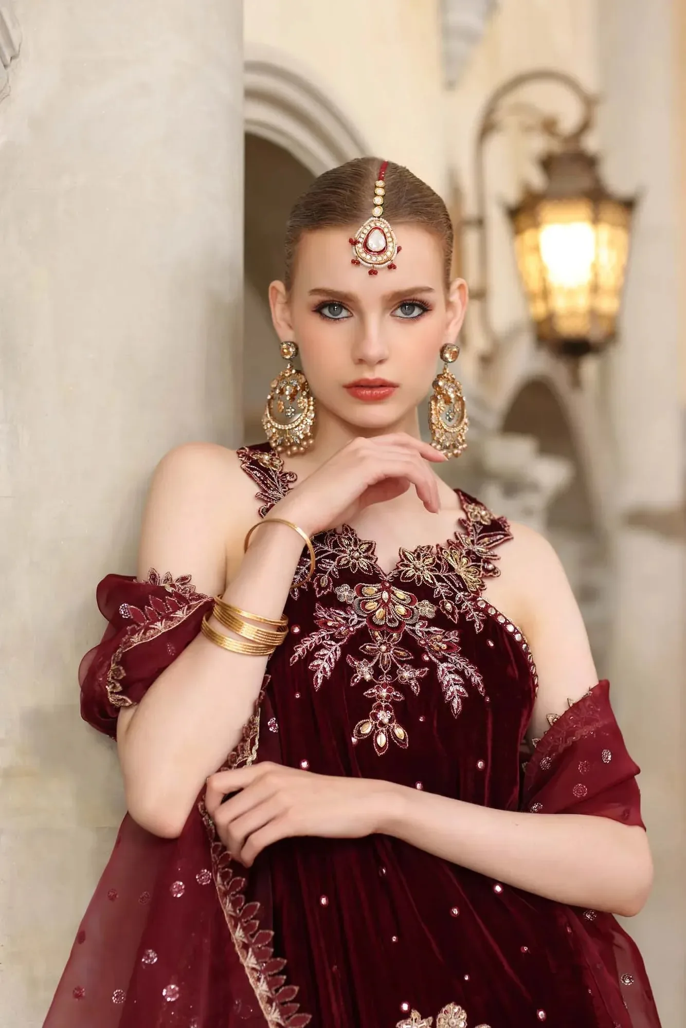 Noor by Saadia Asad Handcrafted Velvet 25 Maroon Organza – view 8 – Poshaq
