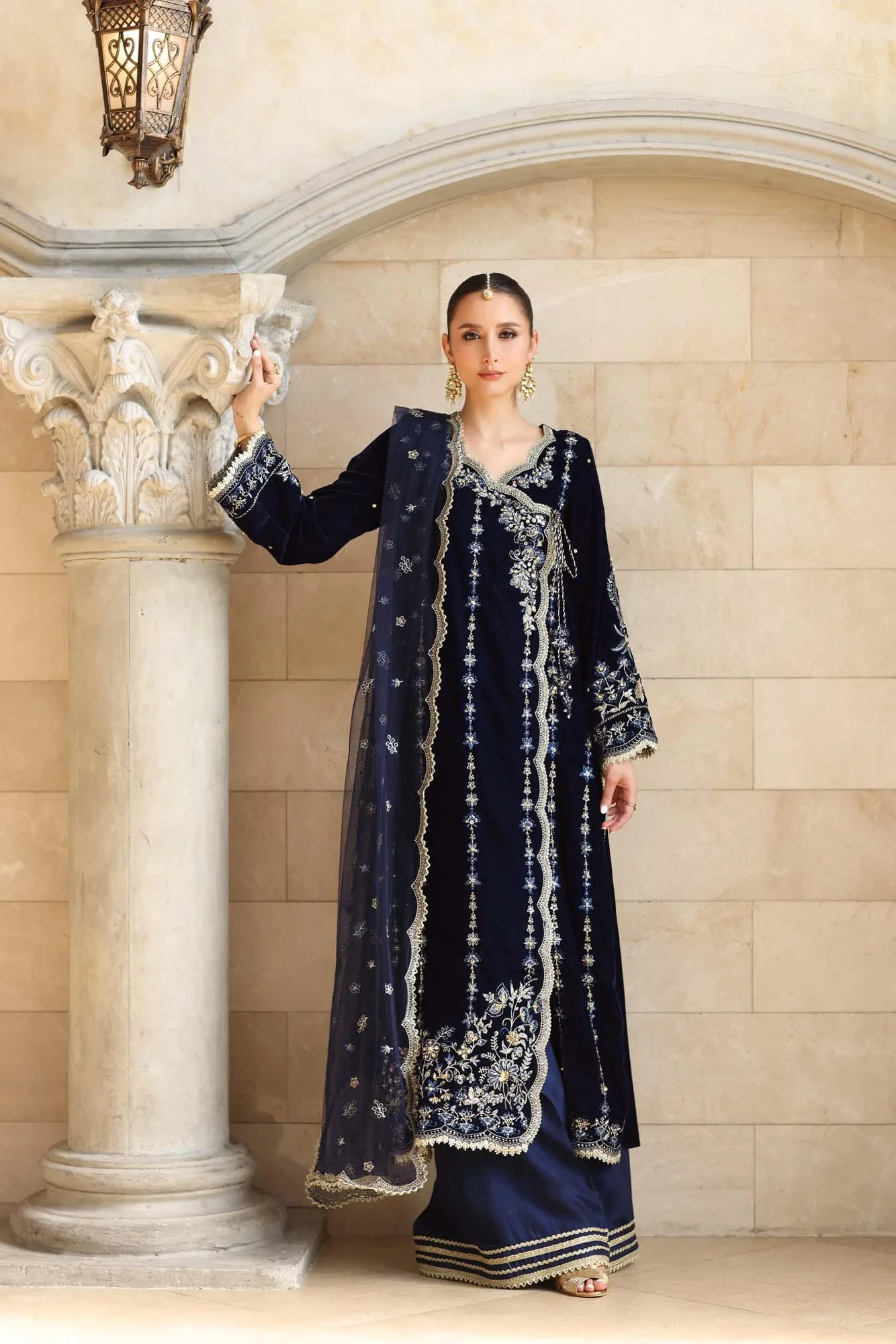 Noor by Saadia Asad Handcrafted Velvet 25 dark navy blue Velvet – view 1 – Poshaq