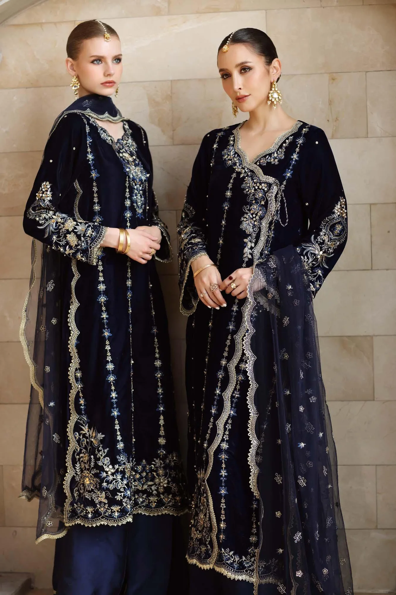 Noor by Saadia Asad Handcrafted Velvet 25 dark navy blue Velvet – view 7 – Poshaq