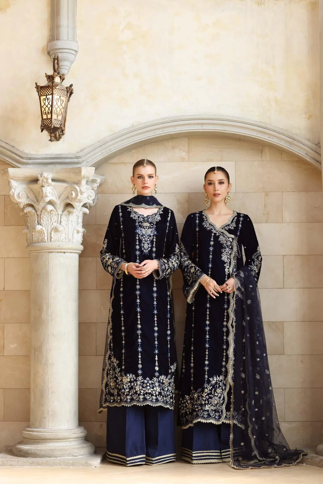 Noor by Saadia Asad Handcrafted Velvet 25 dark navy blue Velvet – view 8 – Poshaq