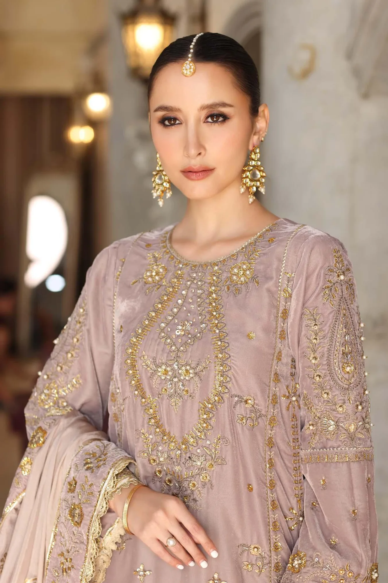 Noor by Saadia Asad Handcrafted Velvet 25 Blush Pink Velvet – view 4 – Poshaq