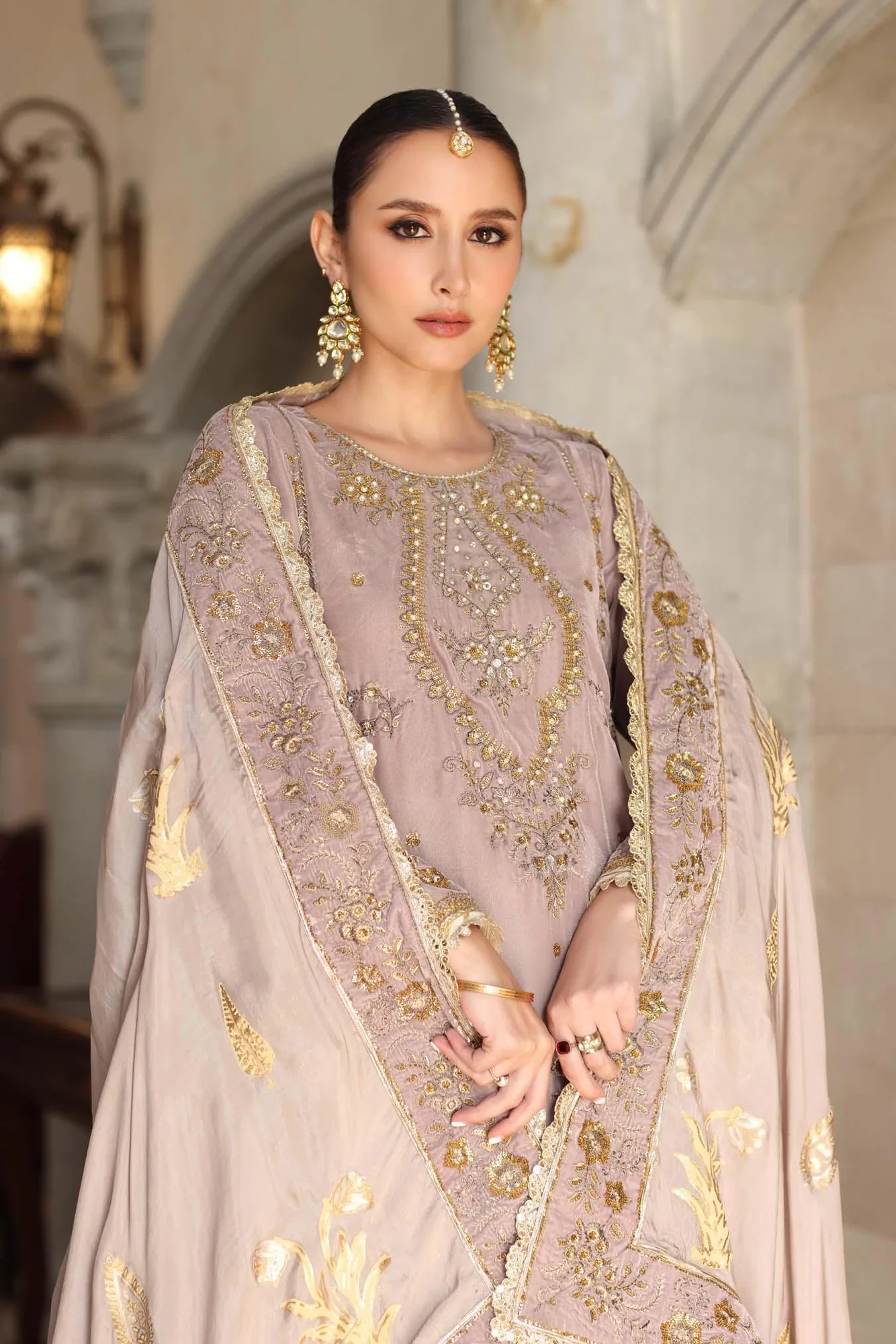 Noor by Saadia Asad Handcrafted Velvet 25 Blush Pink Velvet – view 5 – Poshaq