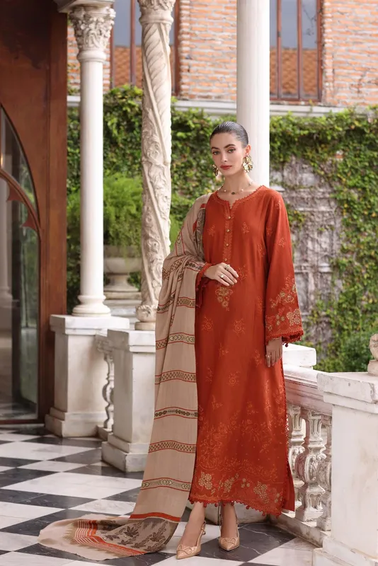 Noor by Saadia Asad Winter Pashmina 25 Burnt Orange Pashmina – view 1 – Poshaq