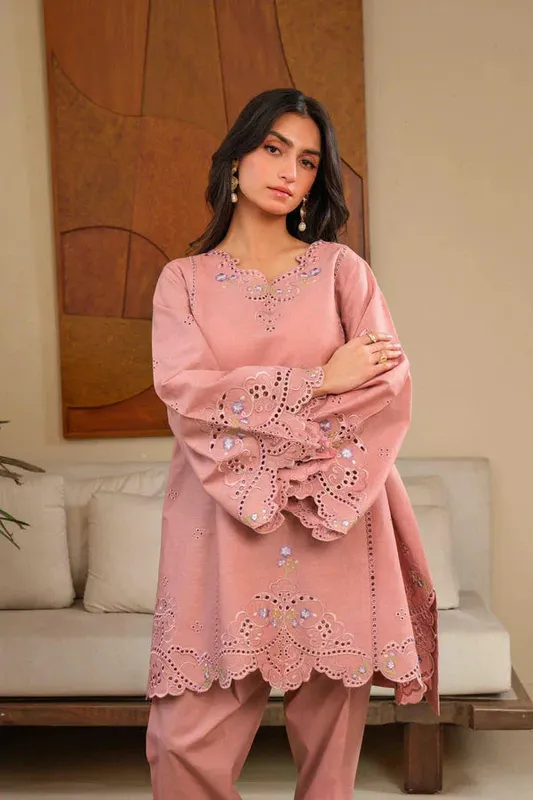 Noor by Saadia Asad Noor Pret 25 Salmon Pink Lawn – view 1 – Poshaq