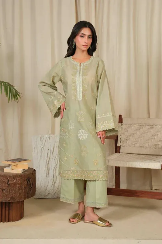 Noor by Saadia Asad Noor Pret 25 Light Pistachio Lawn – view 1 – Poshaq