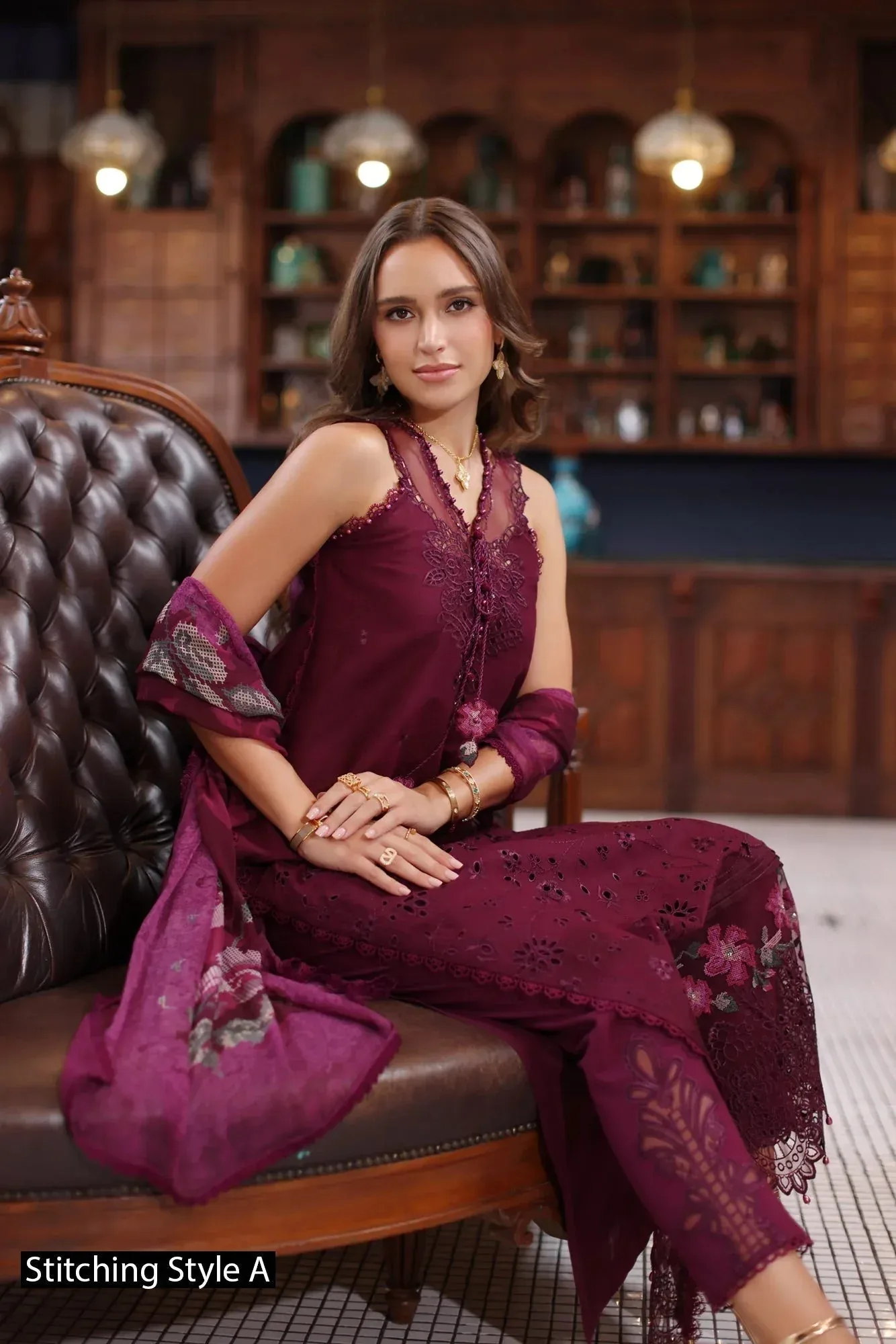 Noor by Saadia Asad Eid Luxury Schiffli Laserkari 25 Old Mauve Chiffon – view 4 – Poshaq