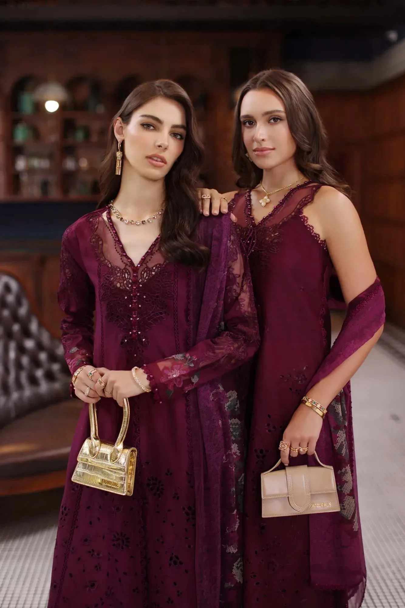Noor by Saadia Asad Eid Luxury Schiffli Laserkari 25 Old Mauve Chiffon – view 5 – Poshaq