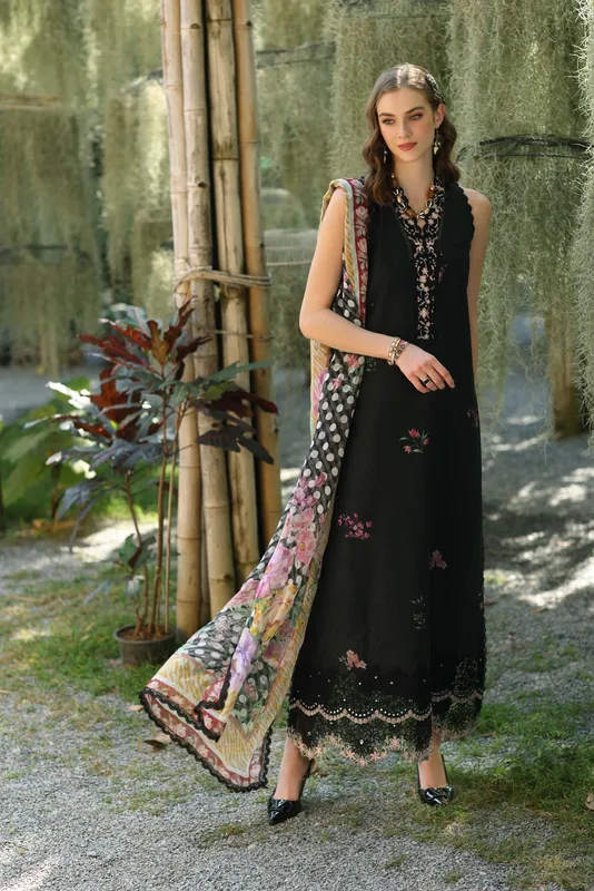 Noor by Saadia Asad Eid Luxe Printedkari Black Chiffon – view 1 – Poshaq