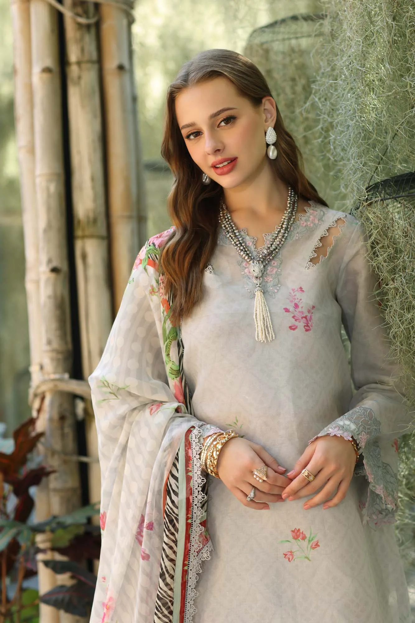 Noor by Saadia Asad Eid Luxe Printedkari Grey Chiffon – view 3 – Poshaq