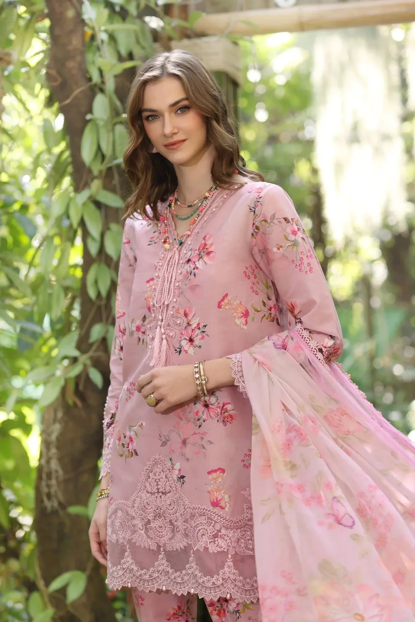 Noor by Saadia Asad Eid Luxe Printedkari Brownish Pink Chiffon – view 4 – Poshaq