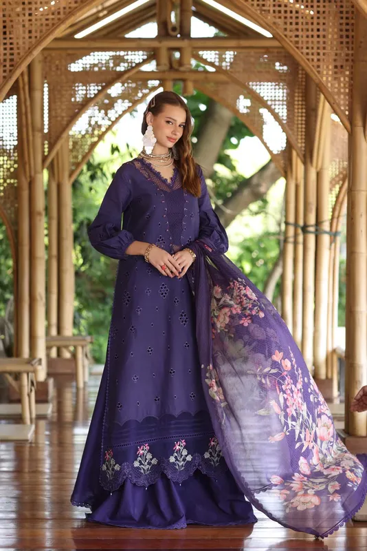 Noor by Saadia Asad Eid Luxe Printedkari Deep Purple Chiffon – view 1 – Poshaq