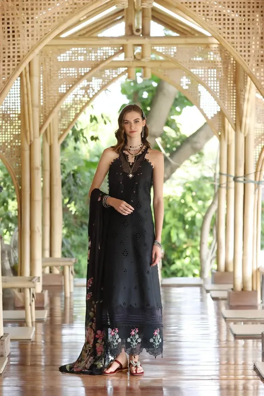Noor by Saadia Asad Eid Luxe Printedkari Black Chiffon – view 1 – Poshaq