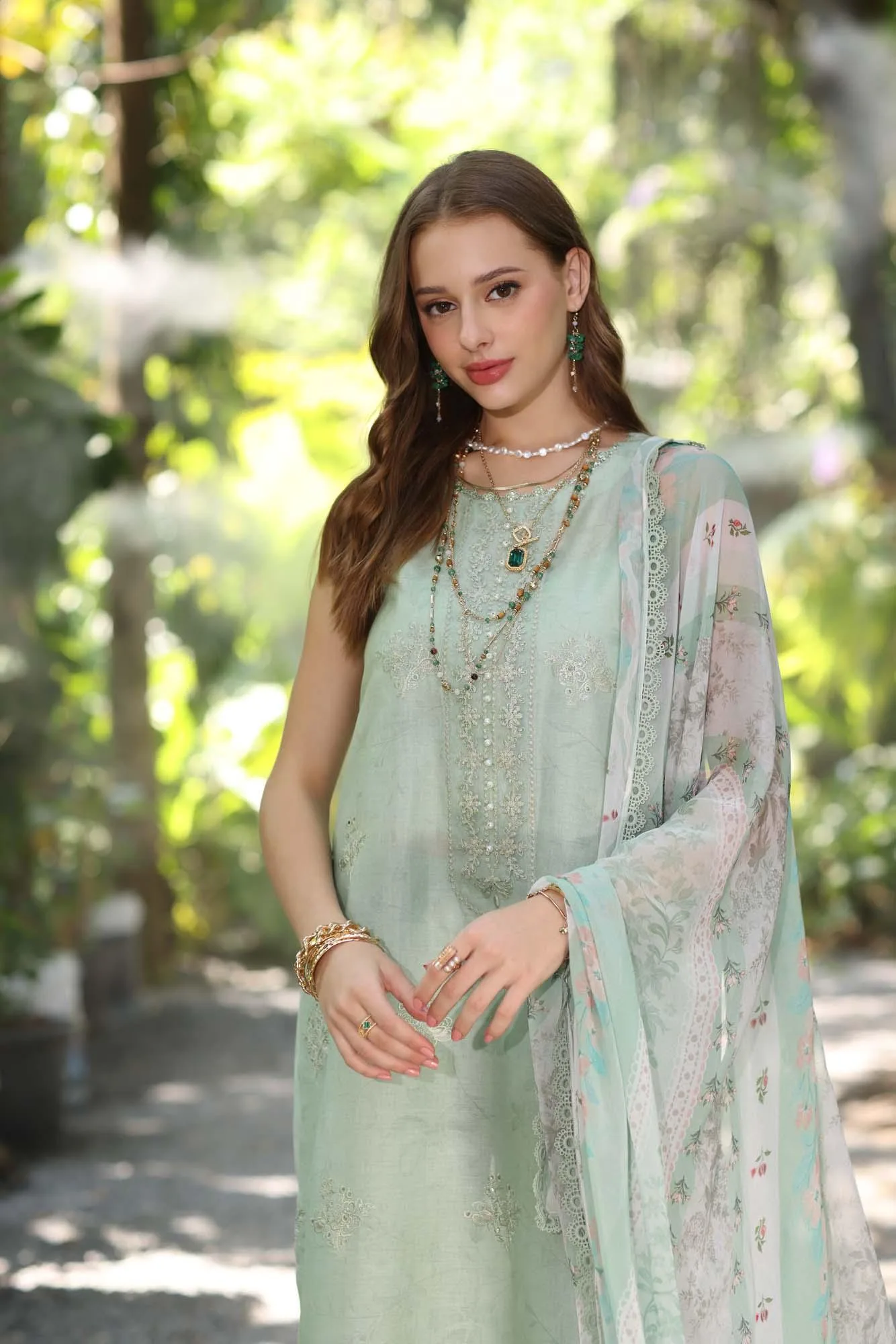 Noor by Saadia Asad Eid Luxe Printedkari Mint Gray Chiffon – view 3 – Poshaq
