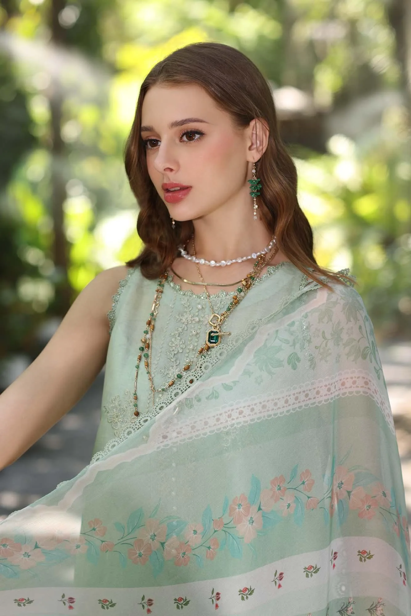 Noor by Saadia Asad Eid Luxe Printedkari Mint Gray Chiffon – view 4 – Poshaq