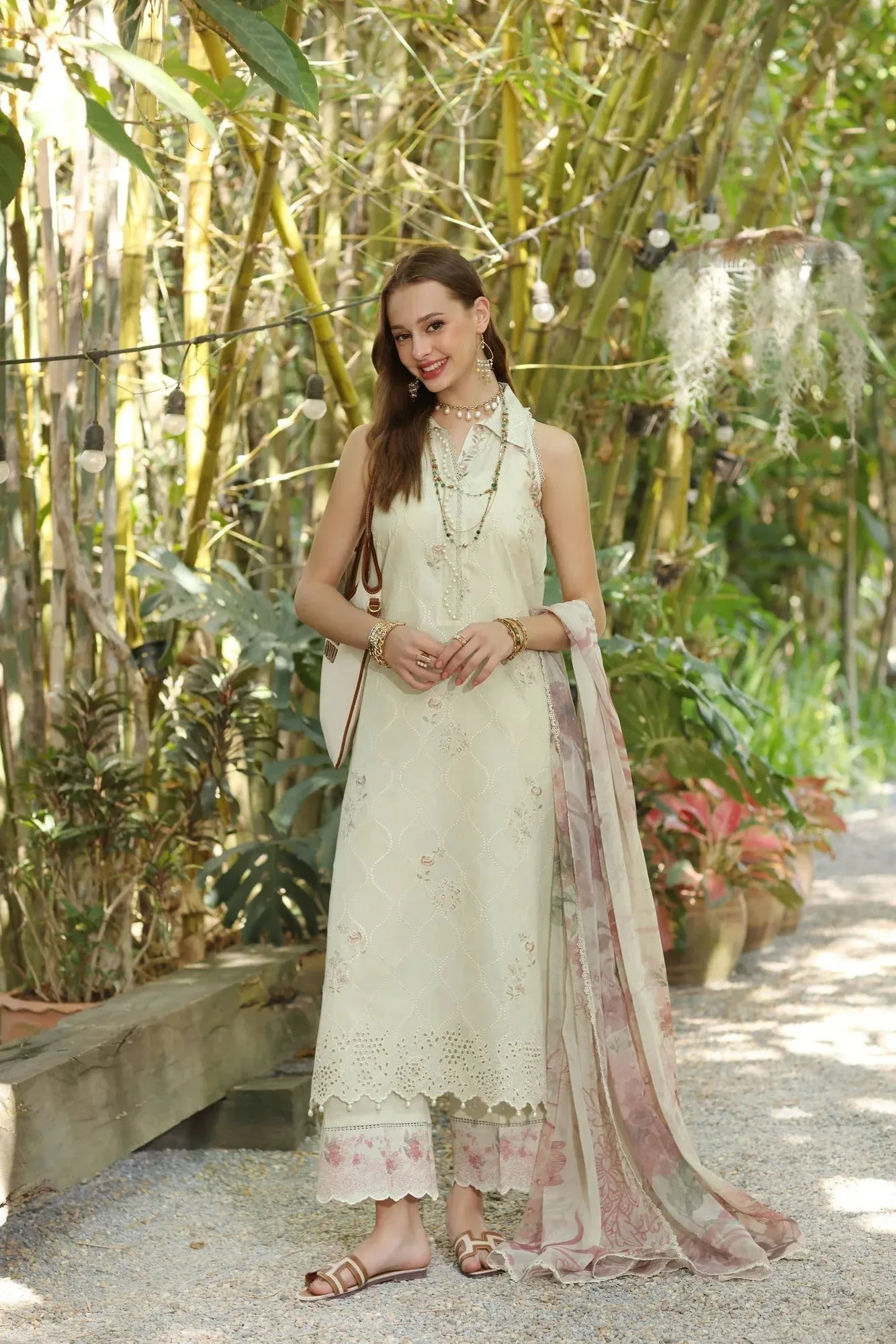 Noor by Saadia Asad Eid Luxe Printedkari Ivory Chiffon – view 1 – Poshaq