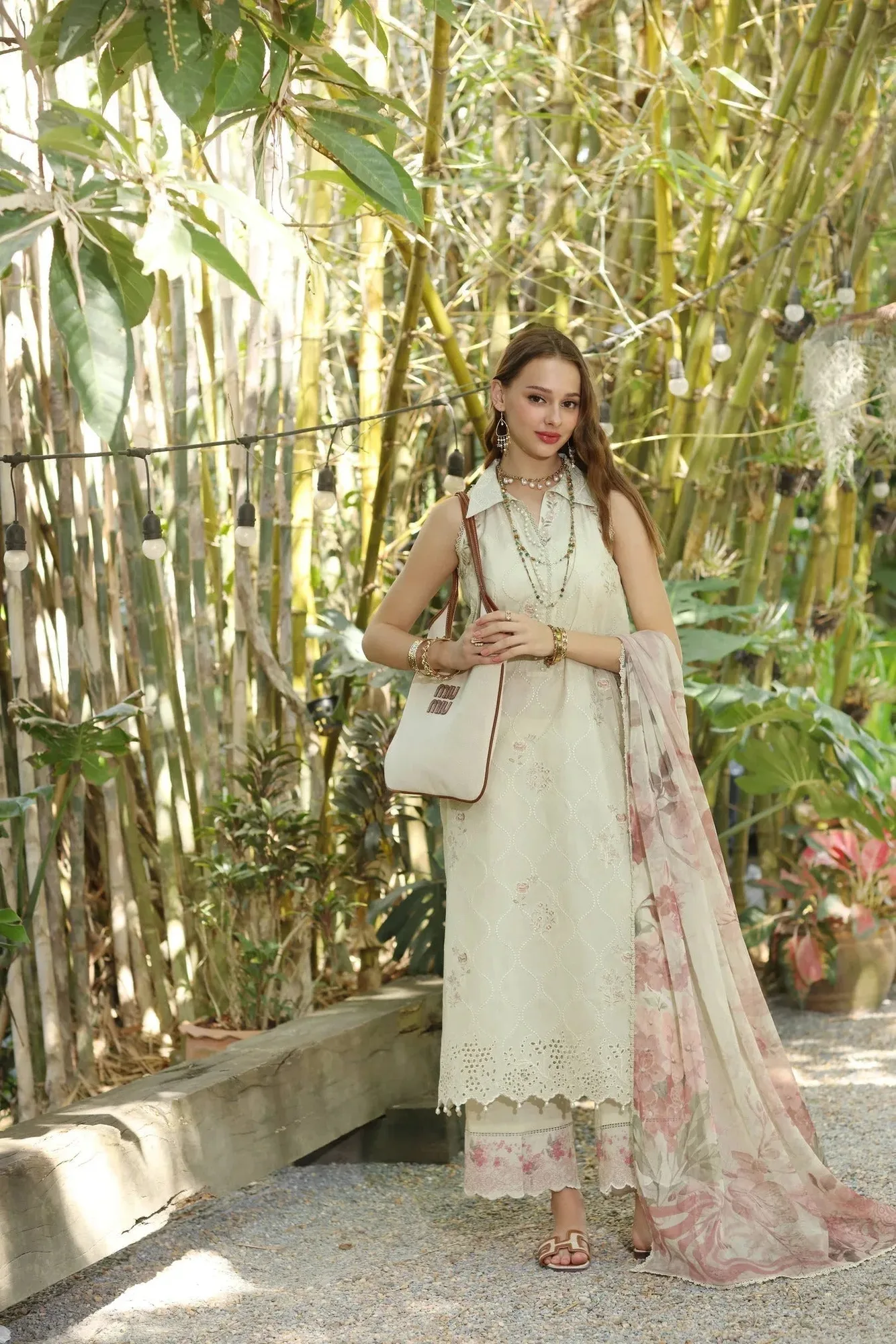 Noor by Saadia Asad Eid Luxe Printedkari Ivory Chiffon – view 2 – Poshaq
