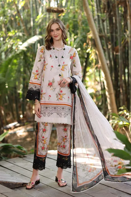 Noor by Saadia Asad Eid Luxe Printedkari Off White Chiffon – view 1 – Poshaq