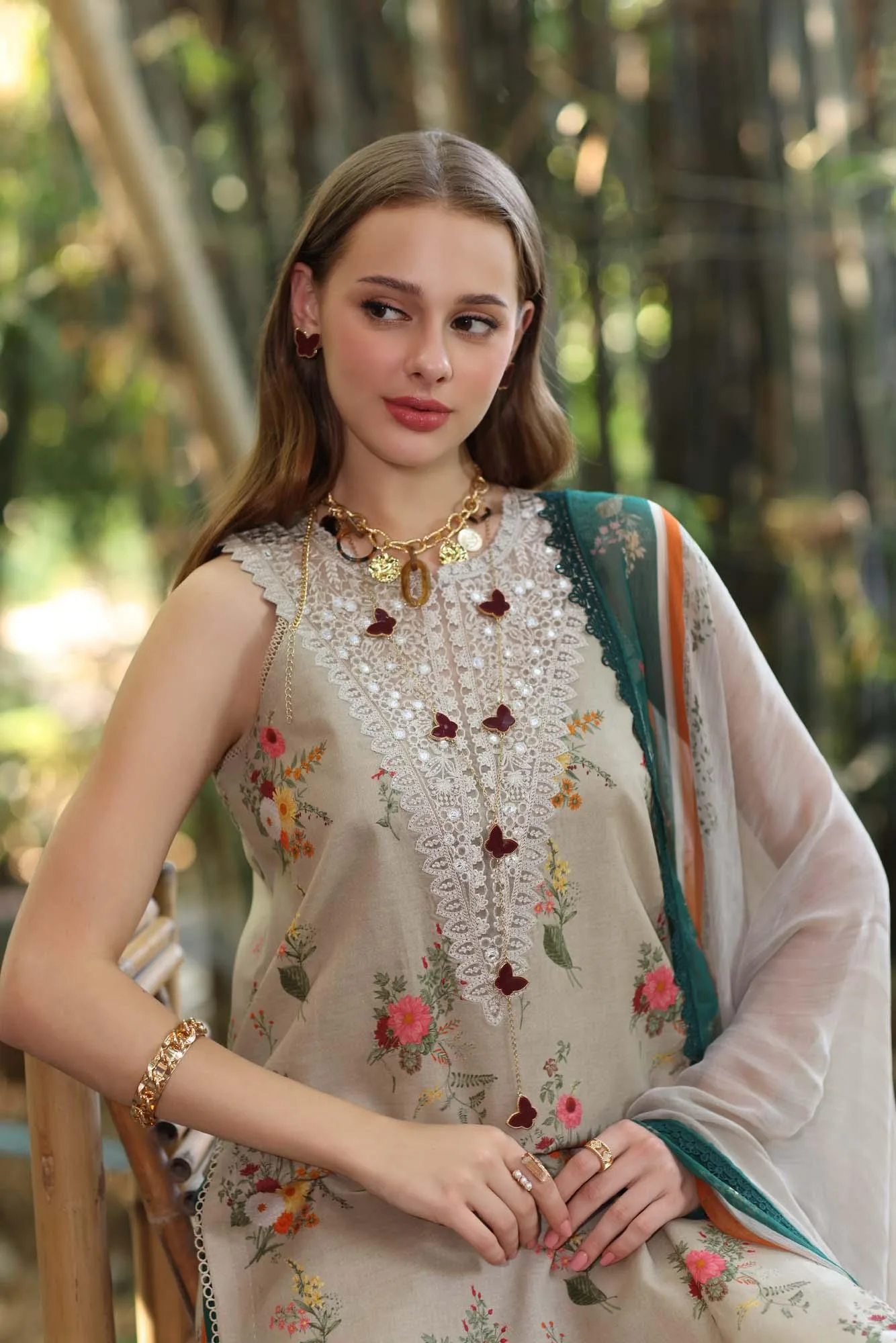 Noor by Saadia Asad Eid Luxe Printedkari Desert Sand Chiffon – view 3 – Poshaq