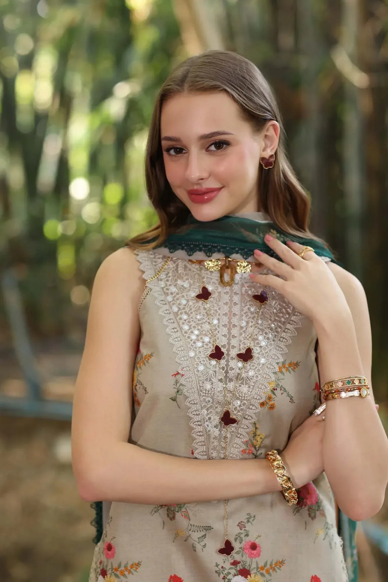 Noor by Saadia Asad Eid Luxe Printedkari Desert Sand Chiffon – view 5 – Poshaq