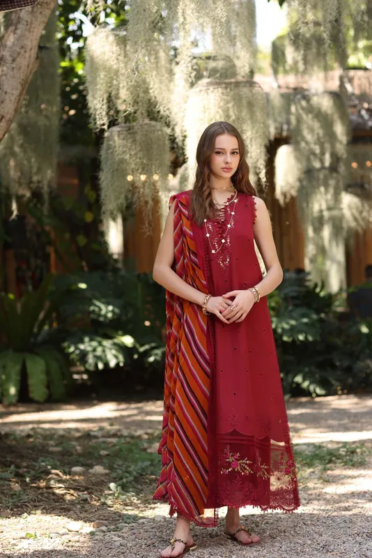 Noor by Saadia Asad Eid Luxe Printedkari Red Chiffon – view 1 – Poshaq