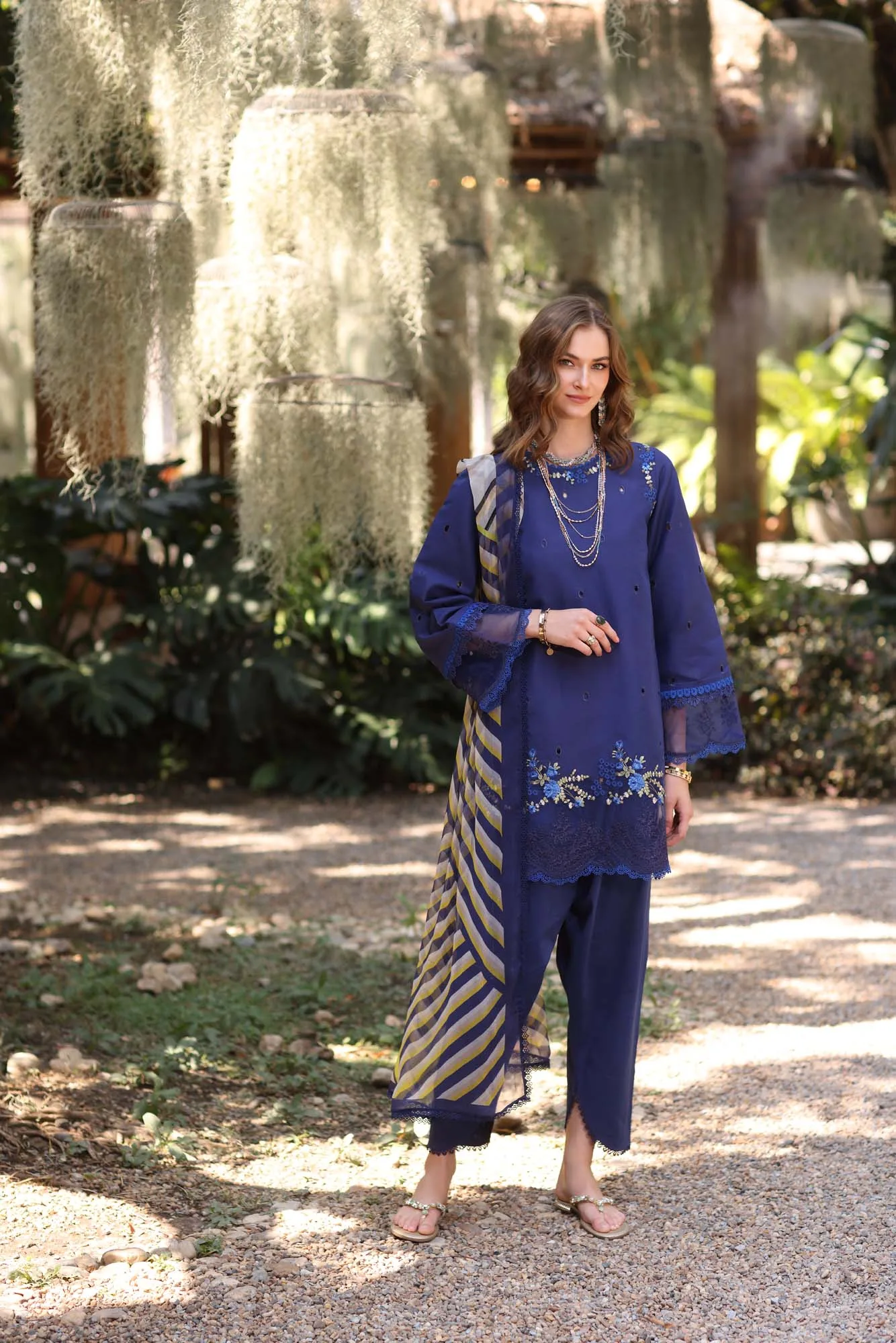 Noor by Saadia Asad Eid Luxe Printedkari Navy Blue Chiffon – view 1 – Poshaq