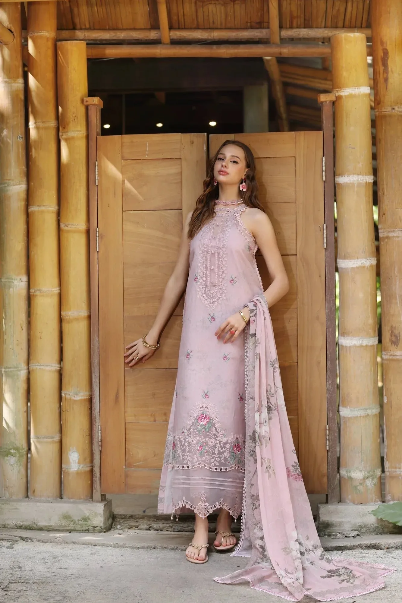 Noor by Saadia Asad Eid Luxe Printedkari Blush Pink Chiffon – view 1 – Poshaq