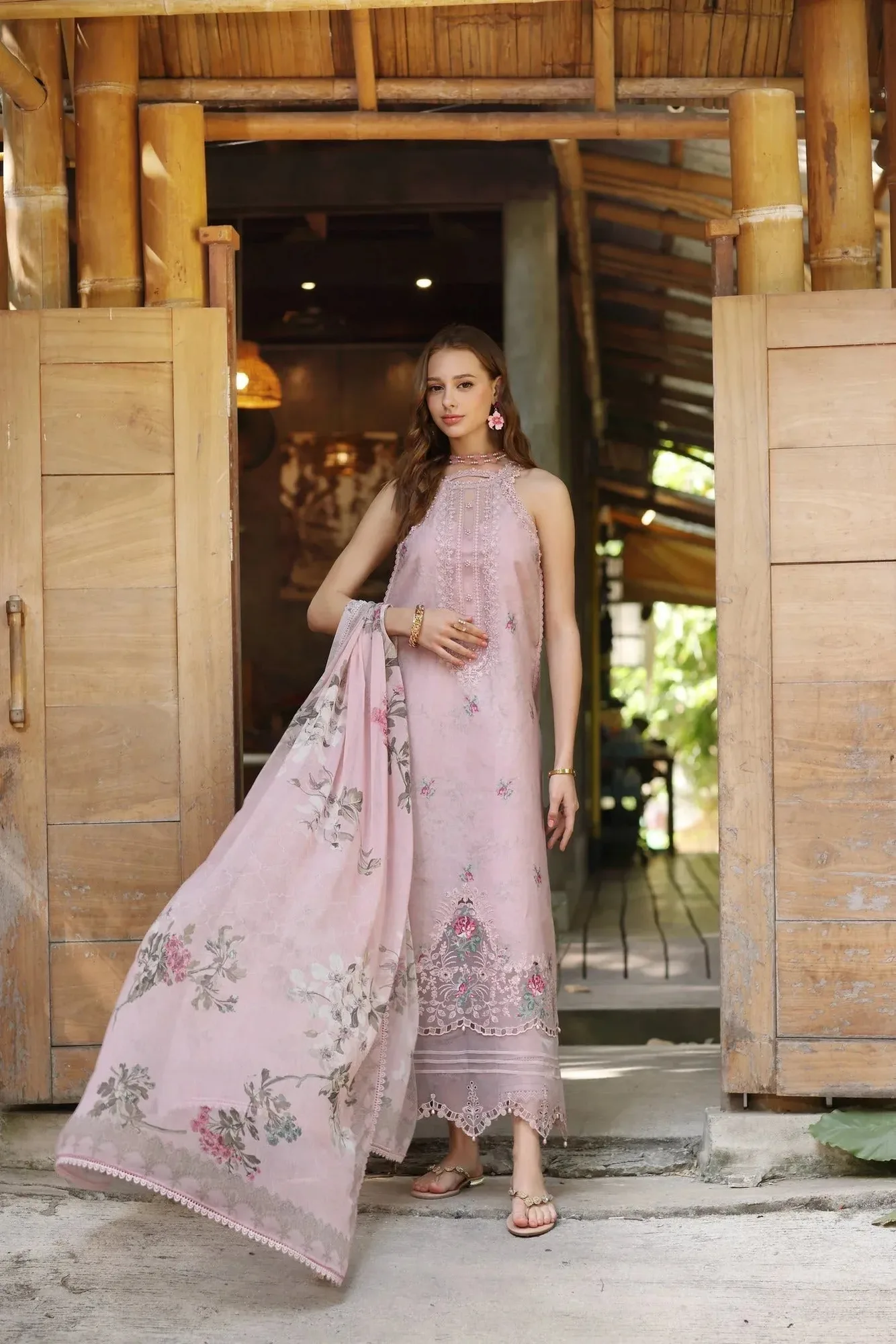 Noor by Saadia Asad Eid Luxe Printedkari Blush Pink Chiffon – view 2 – Poshaq
