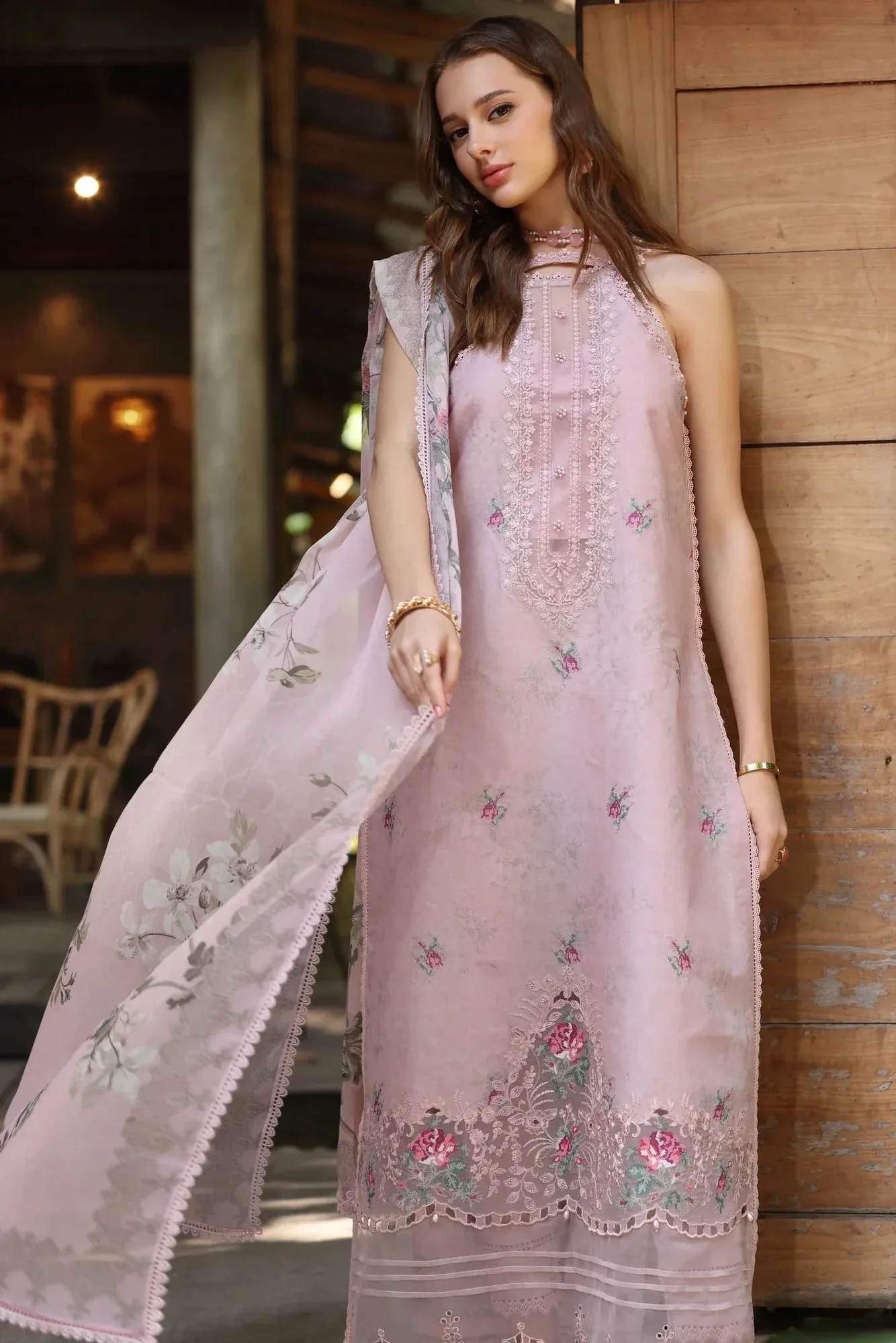 Noor by Saadia Asad Eid Luxe Printedkari Blush Pink Chiffon – view 3 – Poshaq