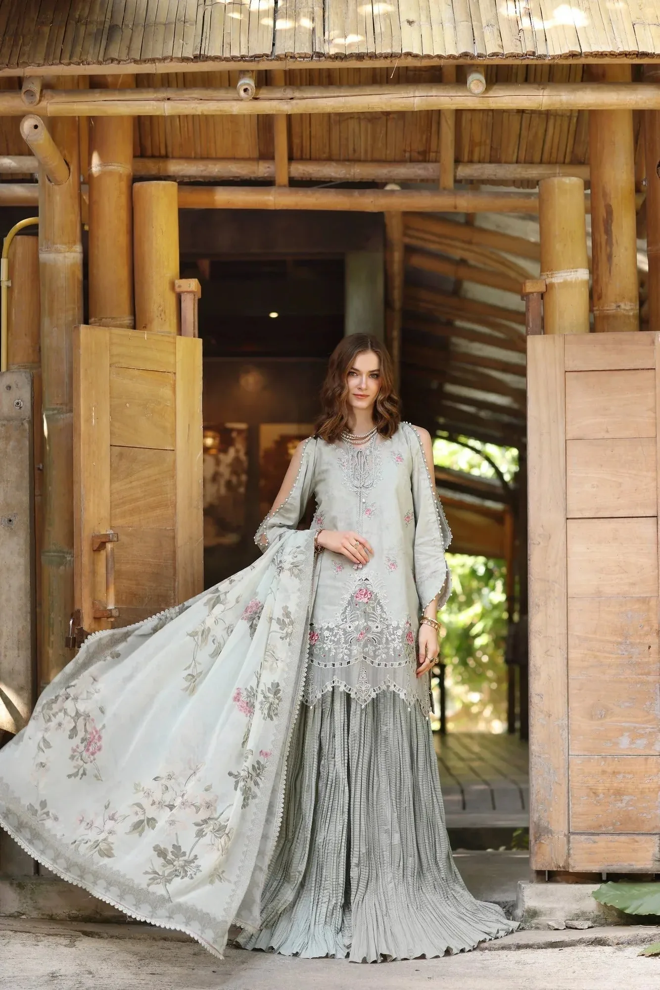 Noor by Saadia Asad Eid Luxe Printedkari Mint Chiffon – view 1 – Poshaq