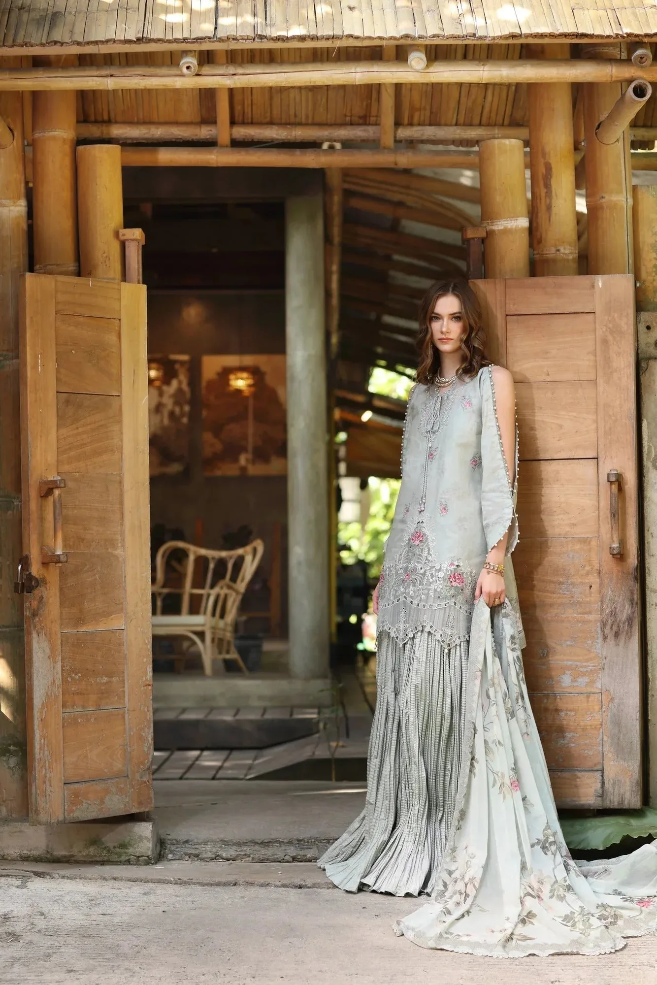 Noor by Saadia Asad Eid Luxe Printedkari Mint Chiffon – view 2 – Poshaq