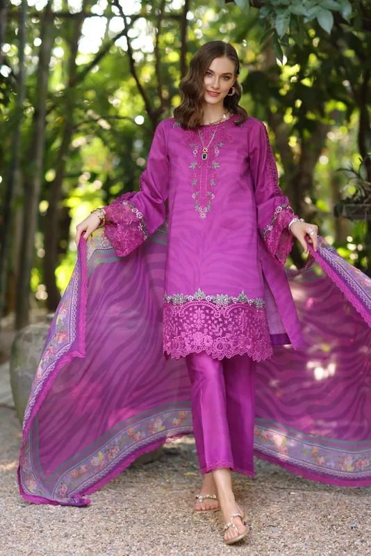 Noor by Saadia Asad Eid Luxe Printedkari Magenta Chiffon – view 1 – Poshaq