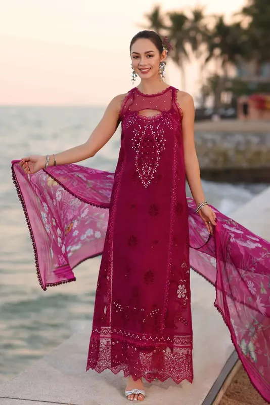 Noor by Saadia Asad Eid Luxury Laserkari 25 Blood Red Chiffon – view 1 – Poshaq