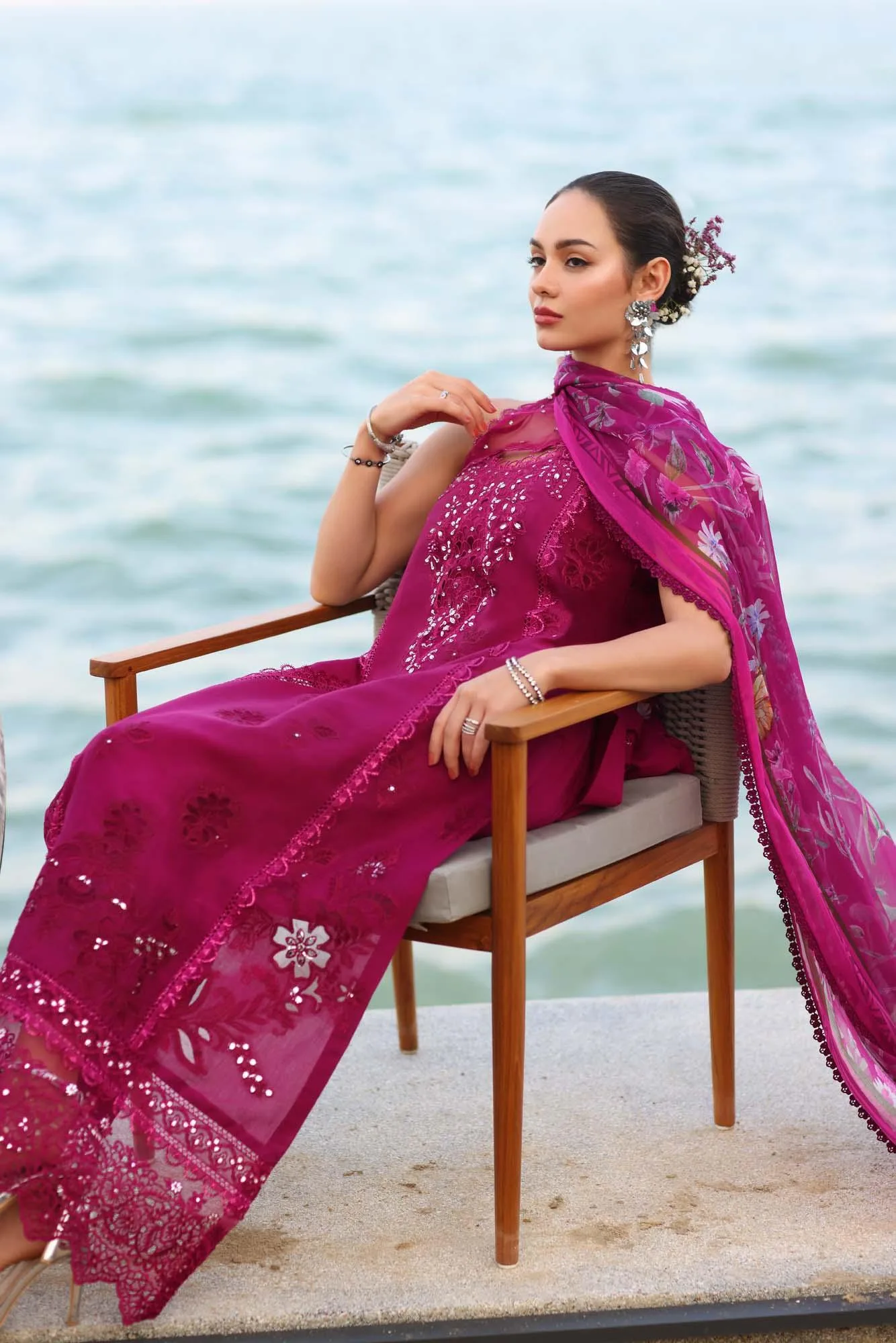 Noor by Saadia Asad Eid Luxury Laserkari 25 Blood Red Chiffon – view 2 – Poshaq