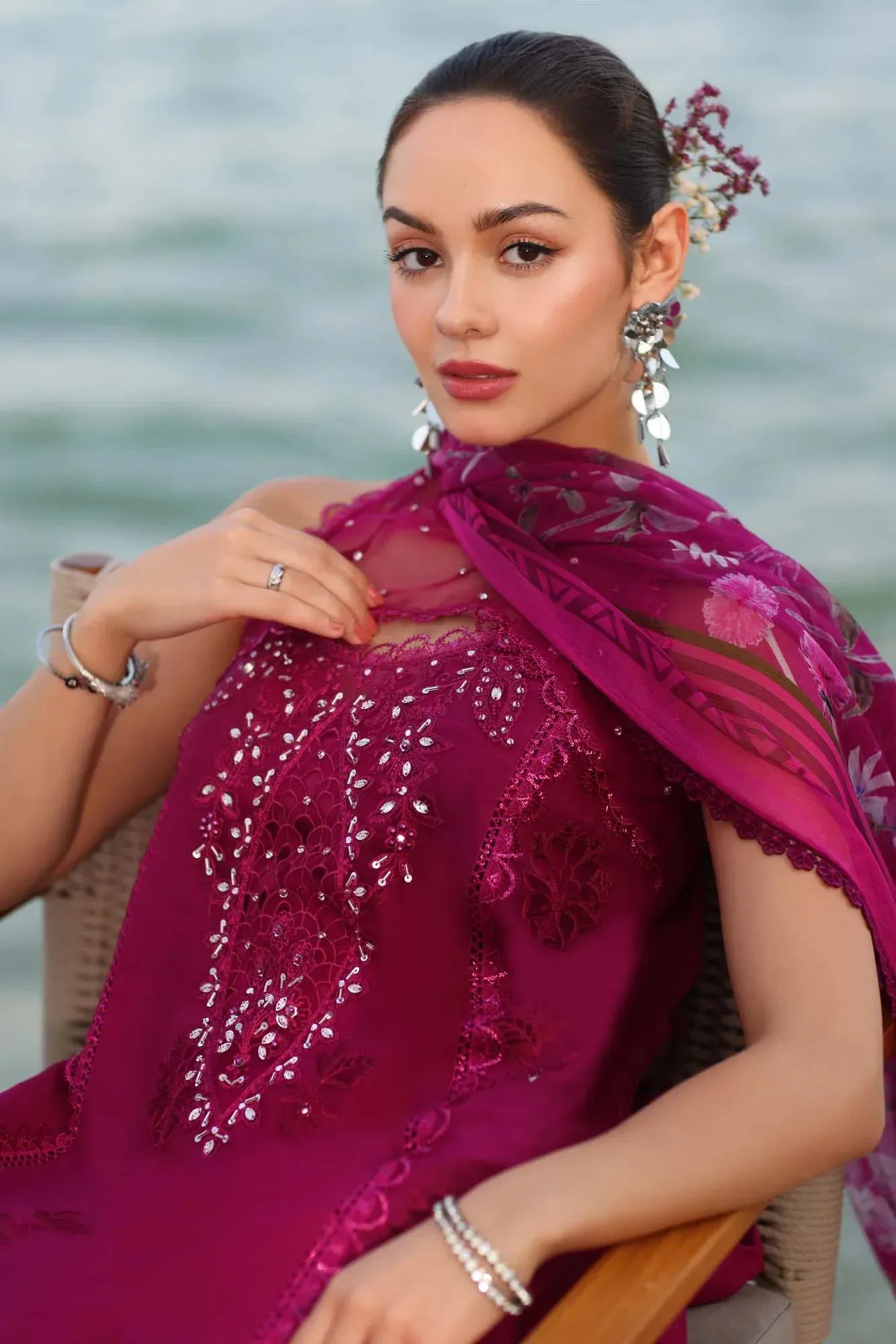 Noor by Saadia Asad Eid Luxury Laserkari 25 Blood Red Chiffon – view 3 – Poshaq