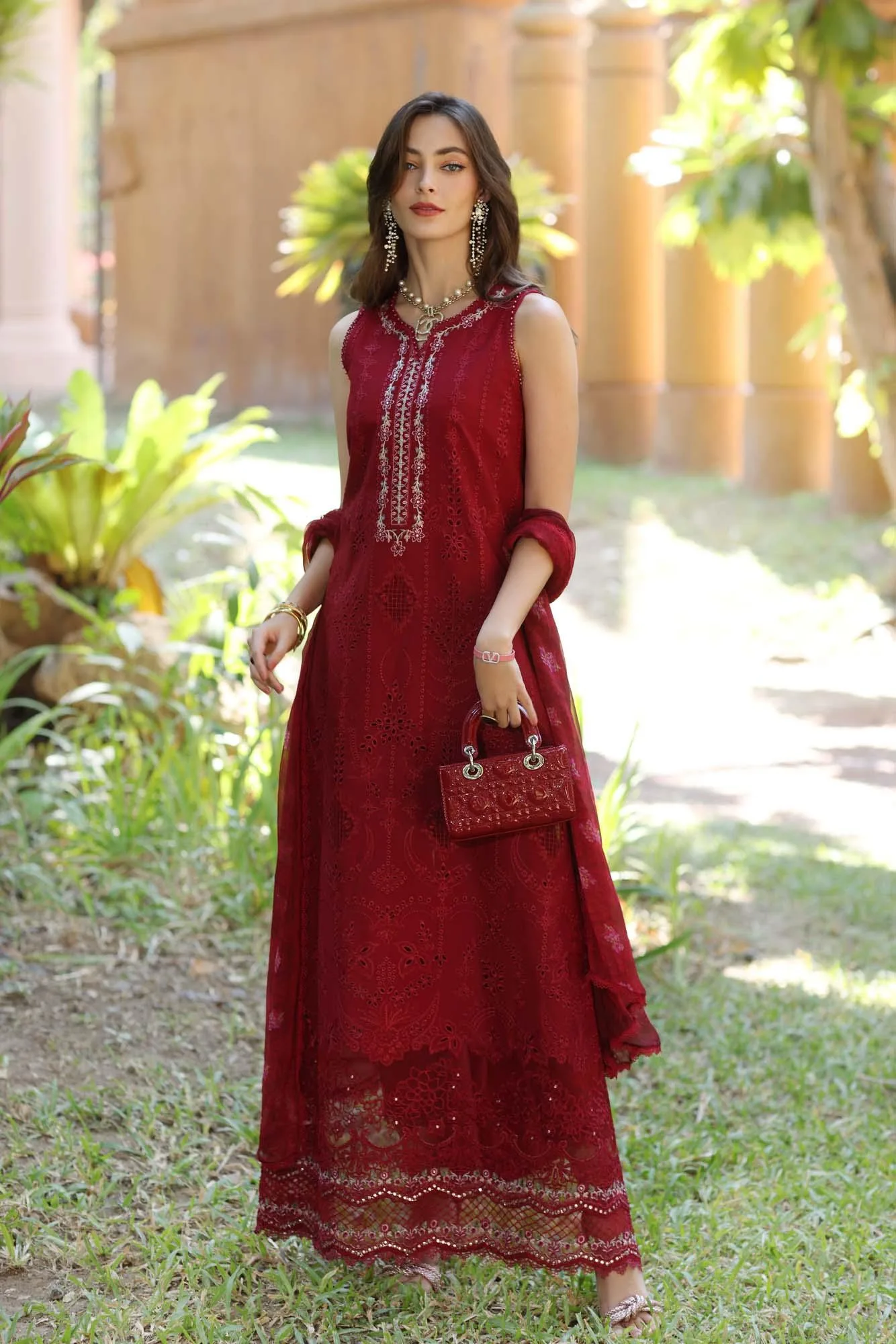 Noor by Saadia Asad Eid Luxury Laserkari 25 Red Chiffon – view 1 – Poshaq