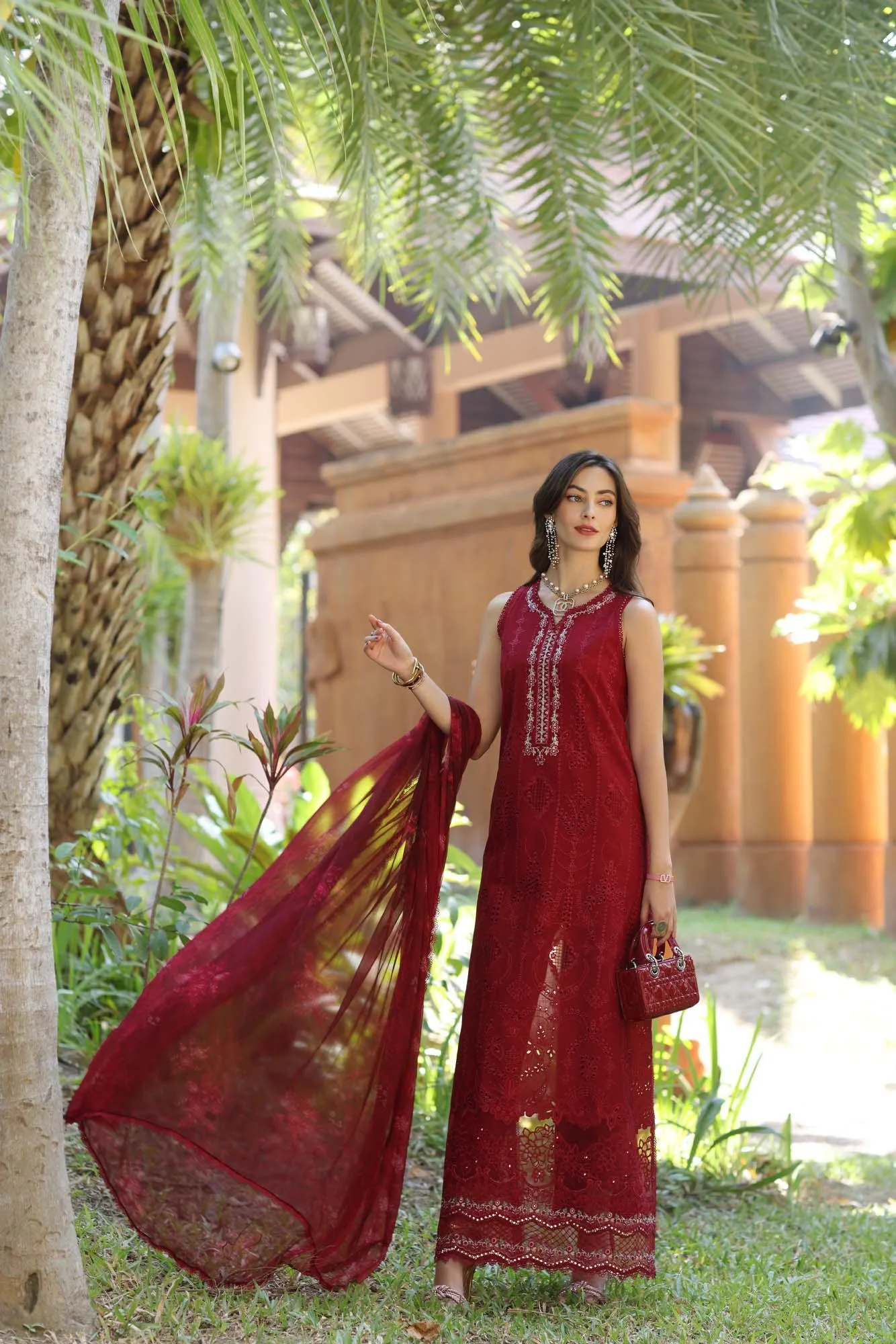 Noor by Saadia Asad Eid Luxury Laserkari 25 Red Chiffon – view 2 – Poshaq