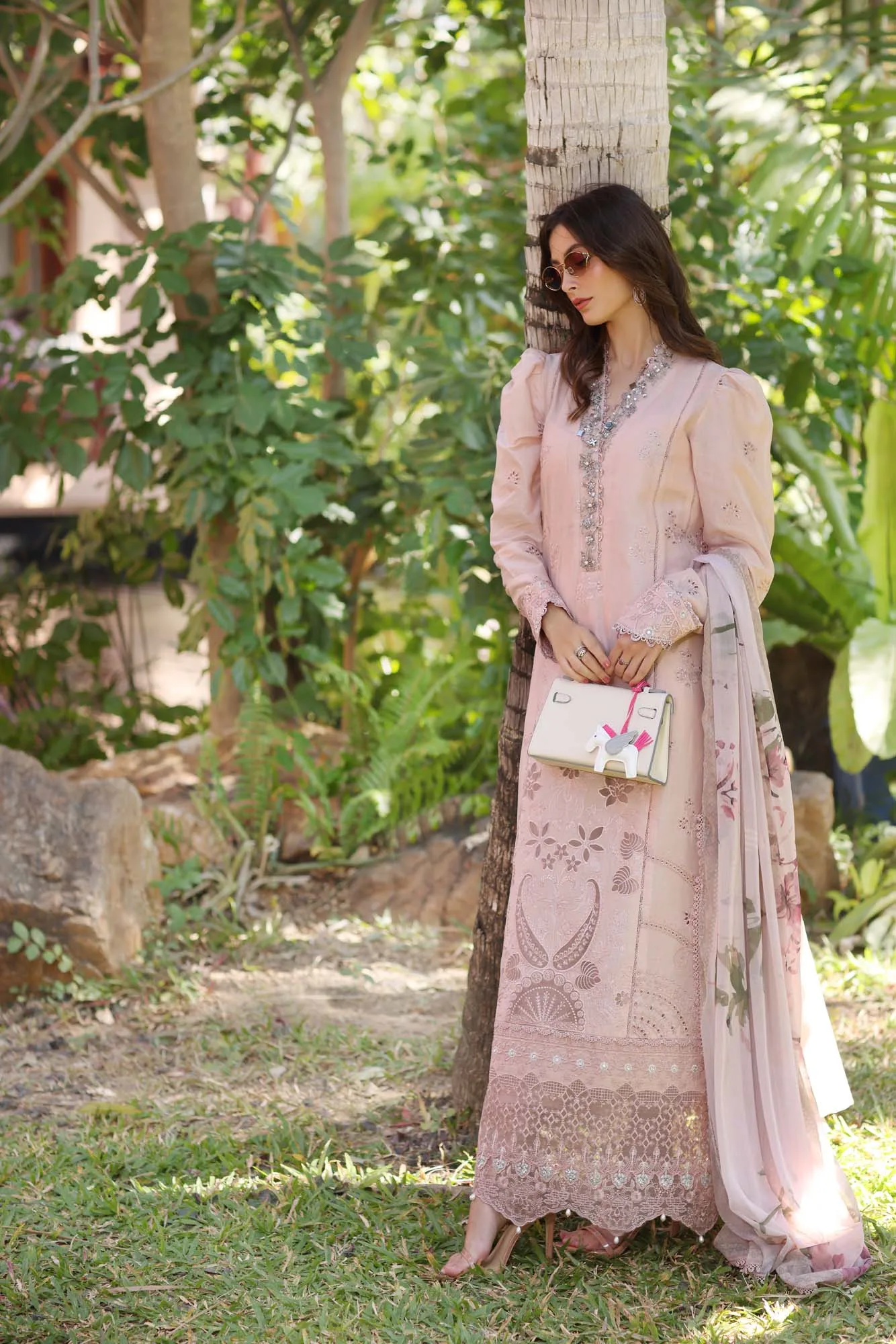 Noor by Saadia Asad Eid Luxury Laserkari 25 Taupe Chiffon – view 2 – Poshaq