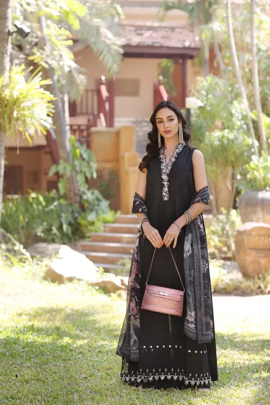 Noor by Saadia Asad Eid Luxury Laserkari 25 Black Chiffon – view 1 – Poshaq