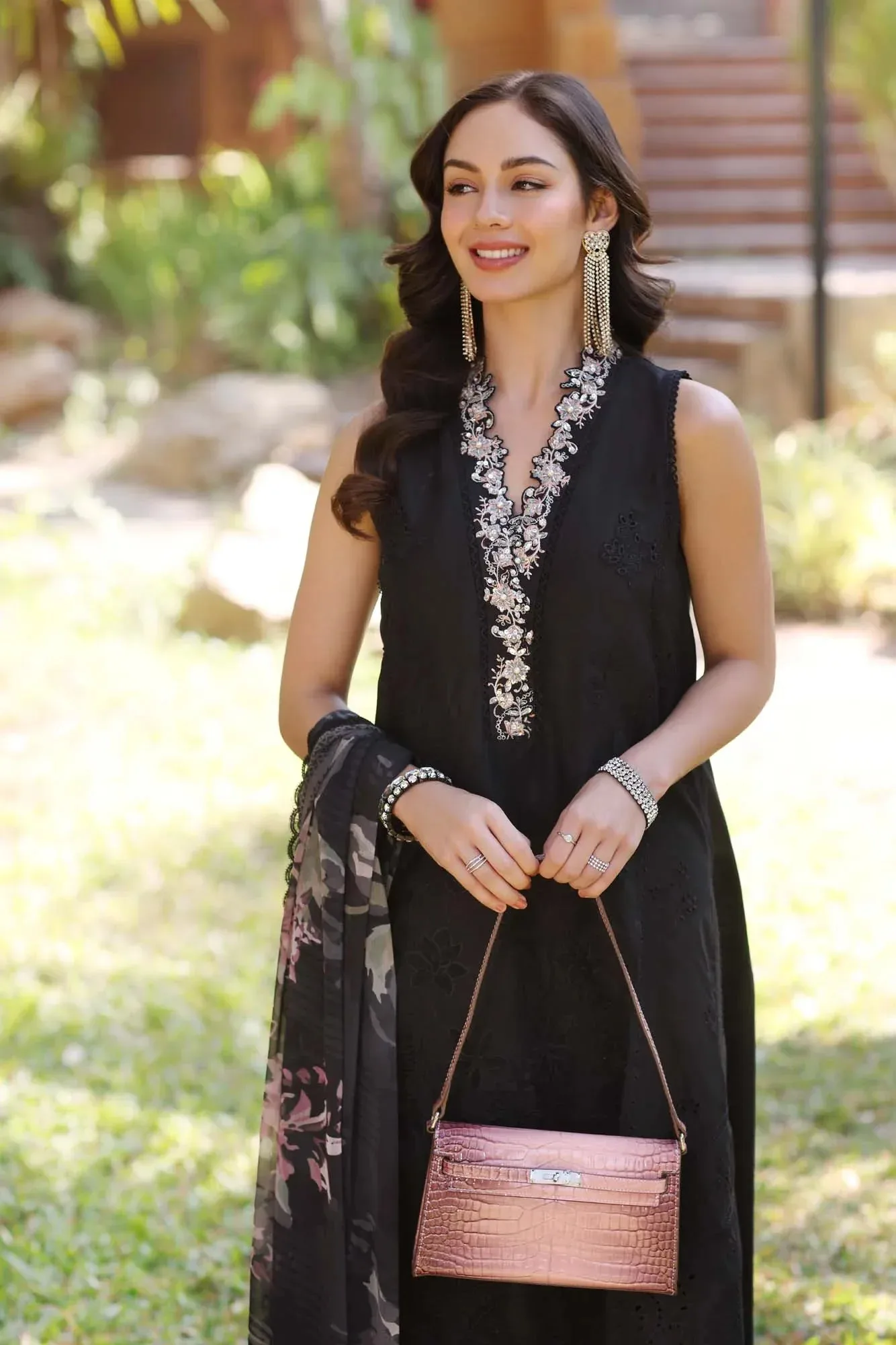 Noor by Saadia Asad Eid Luxury Laserkari 25 Black Chiffon – view 3 – Poshaq