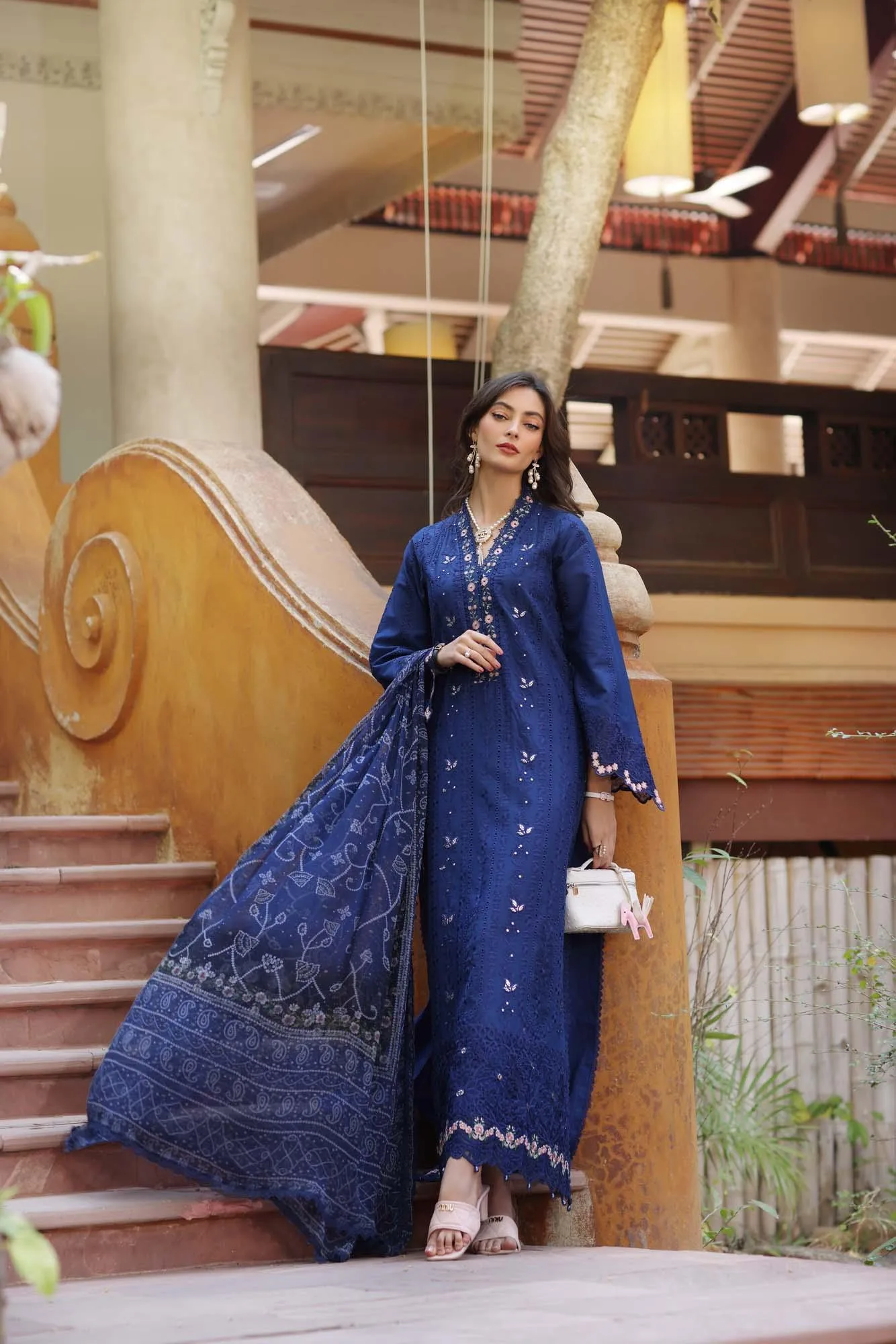 Noor by Saadia Asad Eid Luxury Laserkari 25 Navy Chiffon – view 1 – Poshaq