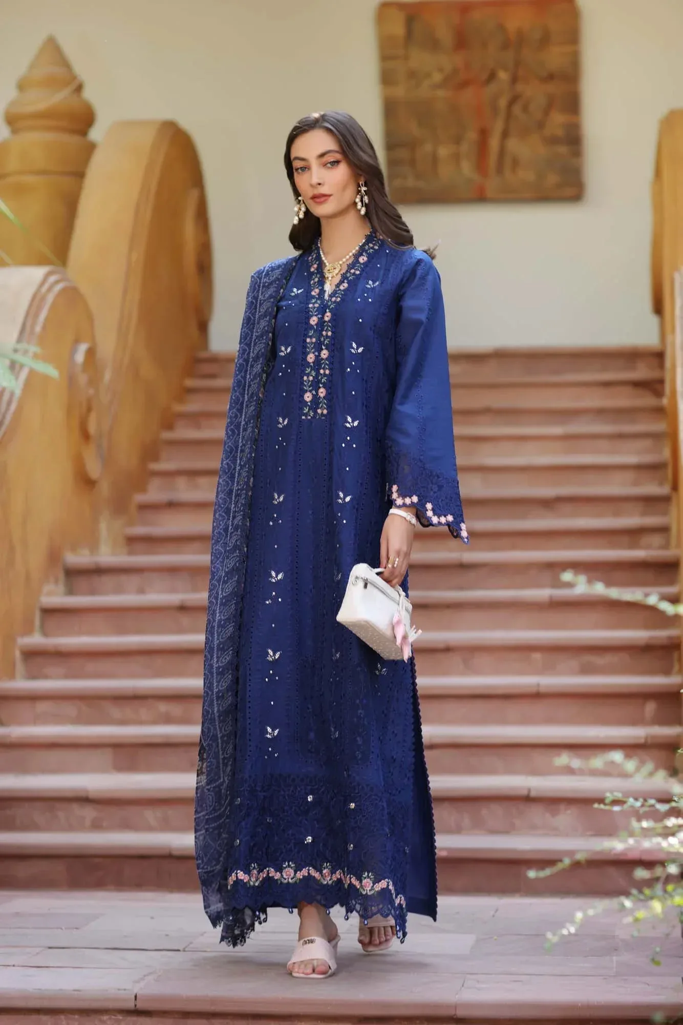Noor by Saadia Asad Eid Luxury Laserkari 25 Navy Chiffon – view 2 – Poshaq