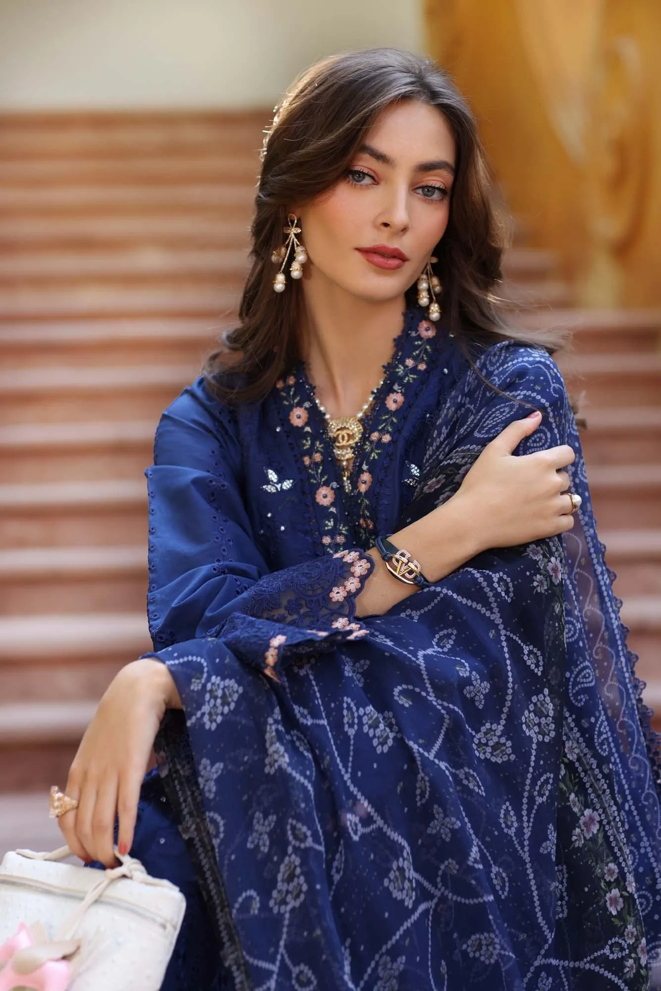 Noor by Saadia Asad Eid Luxury Laserkari 25 Navy Chiffon – view 3 – Poshaq